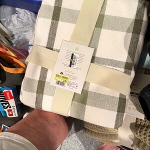 Plaid Throw Blanket in Olive and Cream threshold, queen, soft cotton blanket